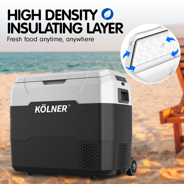 Kolner 50l Fridge Freezer Cooler 12/24/240v Camping Portable Refrigerator With Trolley - Black Does not apply
