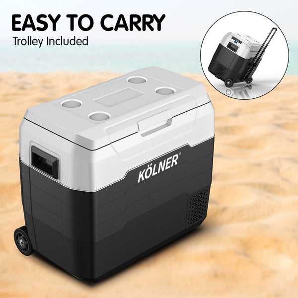 Kolner 50l Fridge Freezer Cooler 12/24/240v Camping Portable Refrigerator With Trolley - Black Does not apply