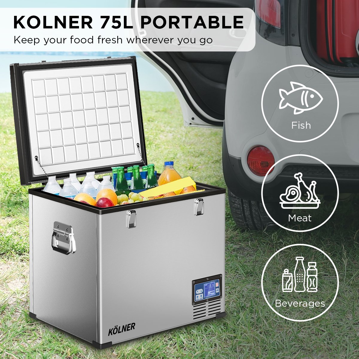 Kolner 75l Portable Fridge Chest Freezer With Lcd Panel - Rv Vehicle Camping Refrigerator Does not apply