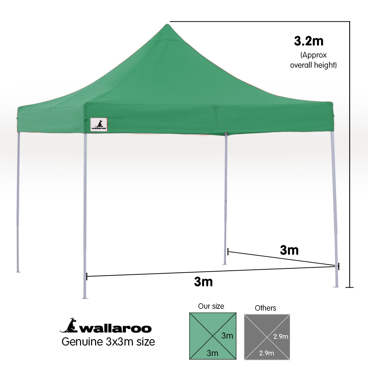 Wallaroo Gazebo Tent Marquee 3x3 Popup Outdoor - Green Wallaroo