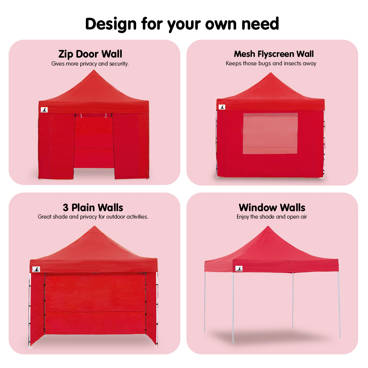 Wallaroo Gazebo Tent Marquee 3x3 PopUp Outdoor  Red Wallaroo