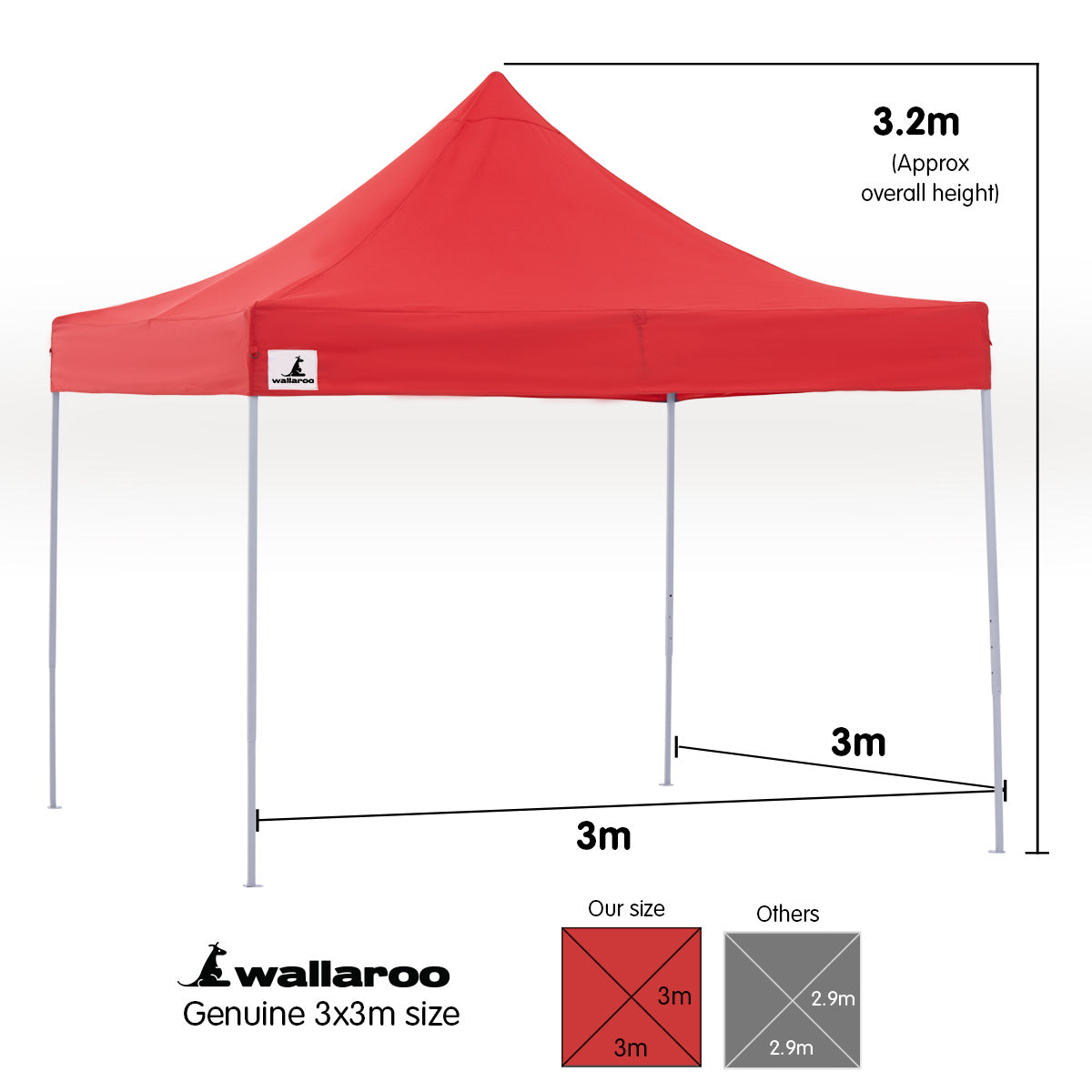 Wallaroo Gazebo Tent Marquee 3x3 PopUp Outdoor  Red Wallaroo