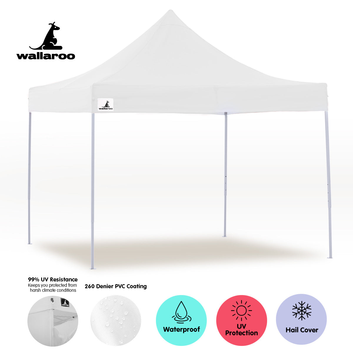 Wallaroo Gazebo Tent Marquee 3x3 PopUp Outdoor Wallaroo White Wallaroo