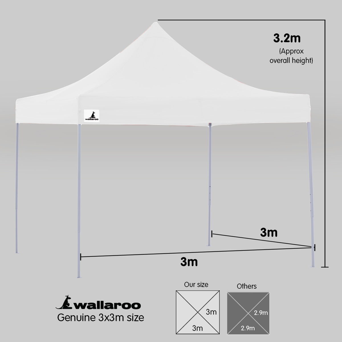 Wallaroo Gazebo Tent Marquee 3x3 PopUp Outdoor Wallaroo White Wallaroo