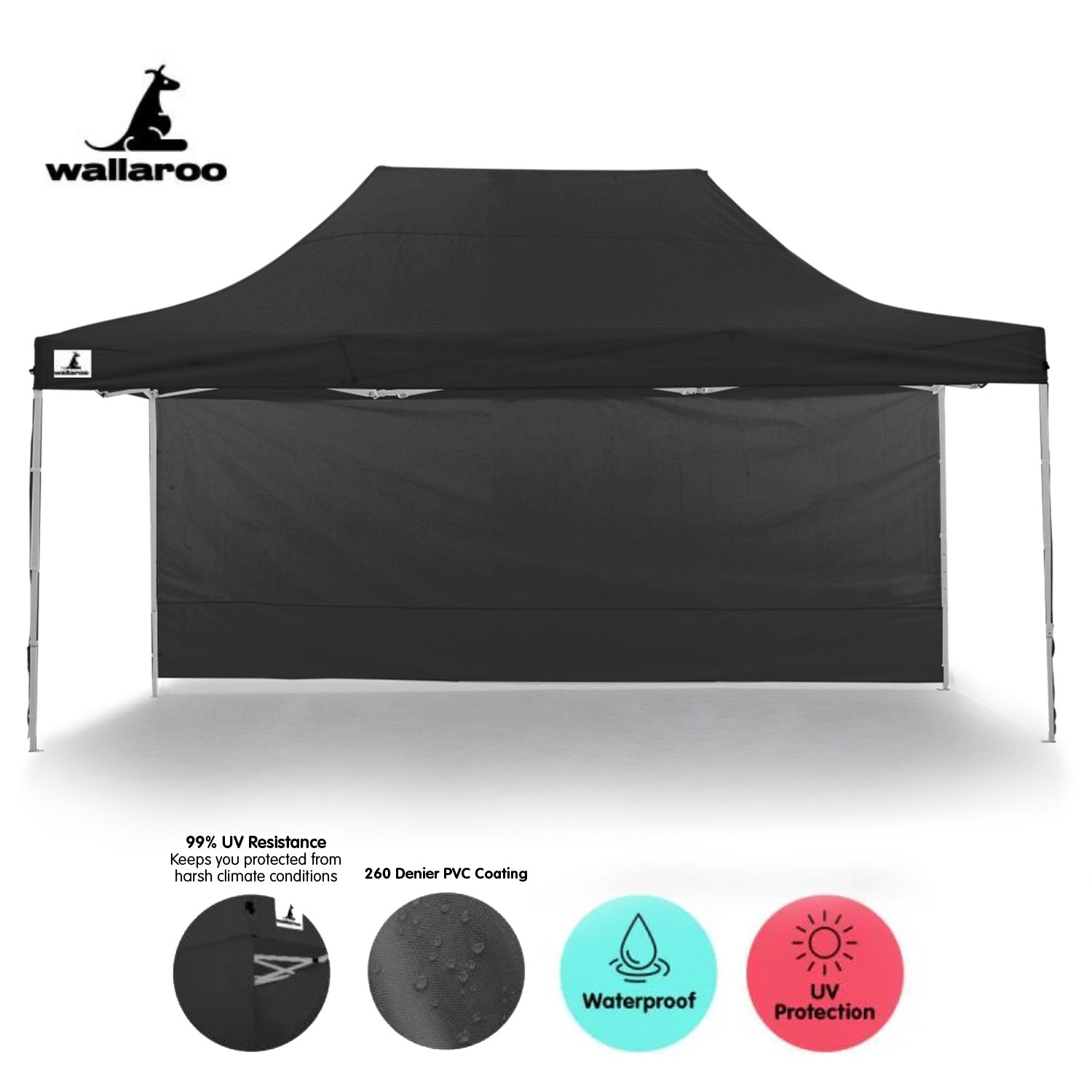 Wallaroo Gazebo Tent Marquee 3x4.5m PopUp Outdoor Black Wallaroo
