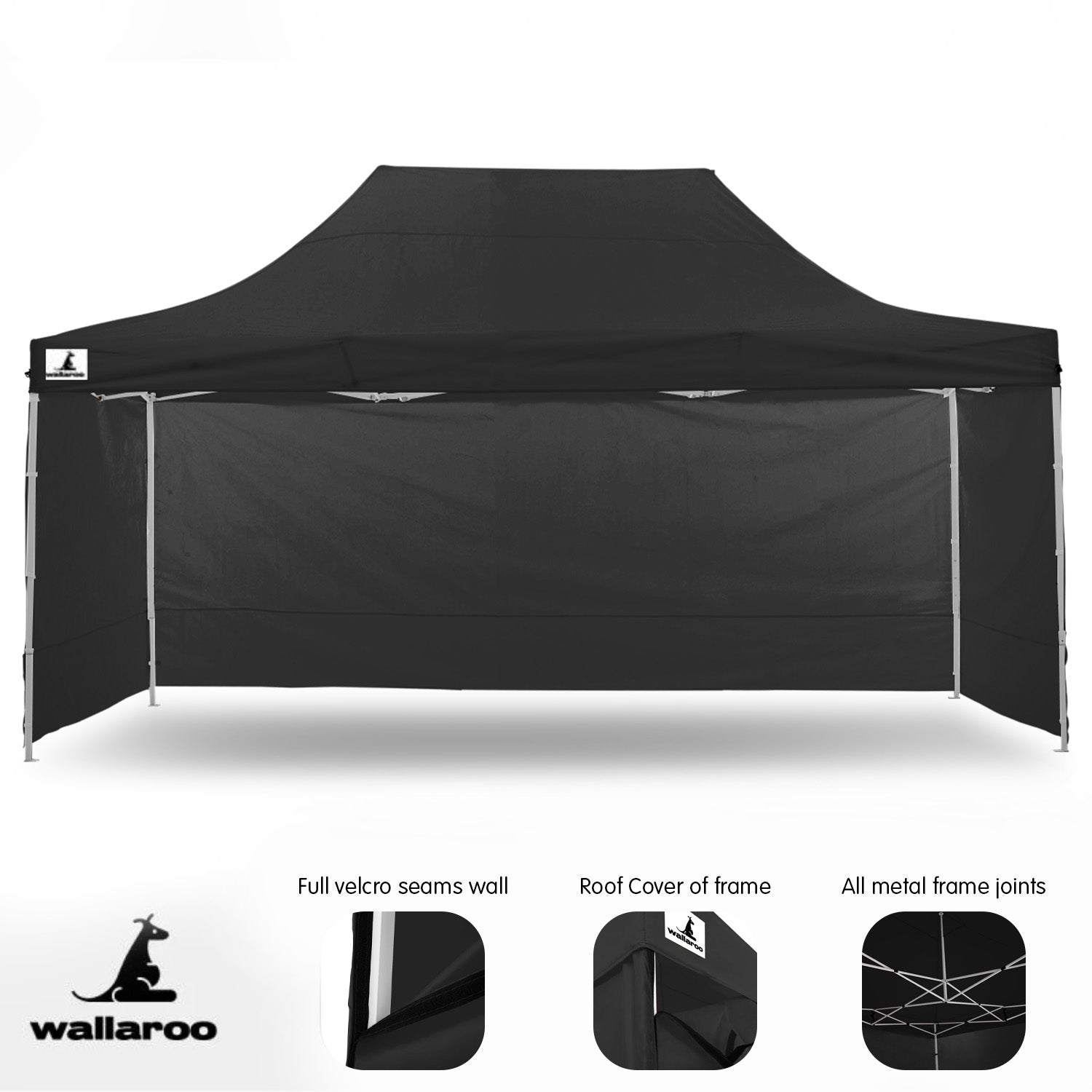 Wallaroo Gazebo Tent Marquee 3x4.5m PopUp Outdoor Black Wallaroo