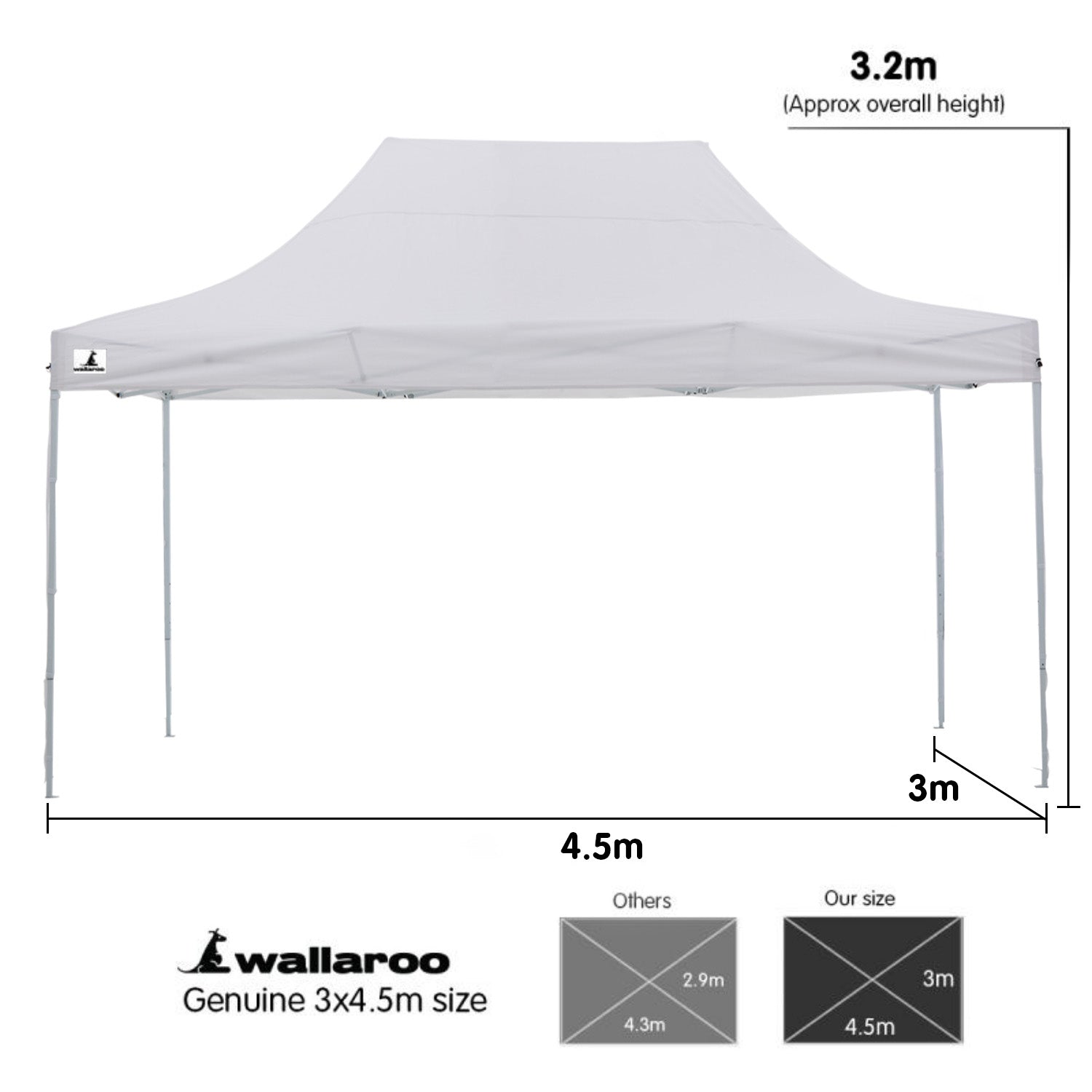 Wallaroo Gazebo Tent Marquee 3x4.5m PopUp Outdoor White Wallaroo