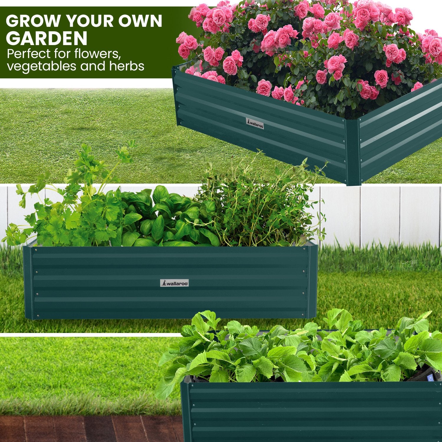 Wallaroo Garden Bed 120 x 60 x 30cm Galvanized Steel - Green Wallaroo