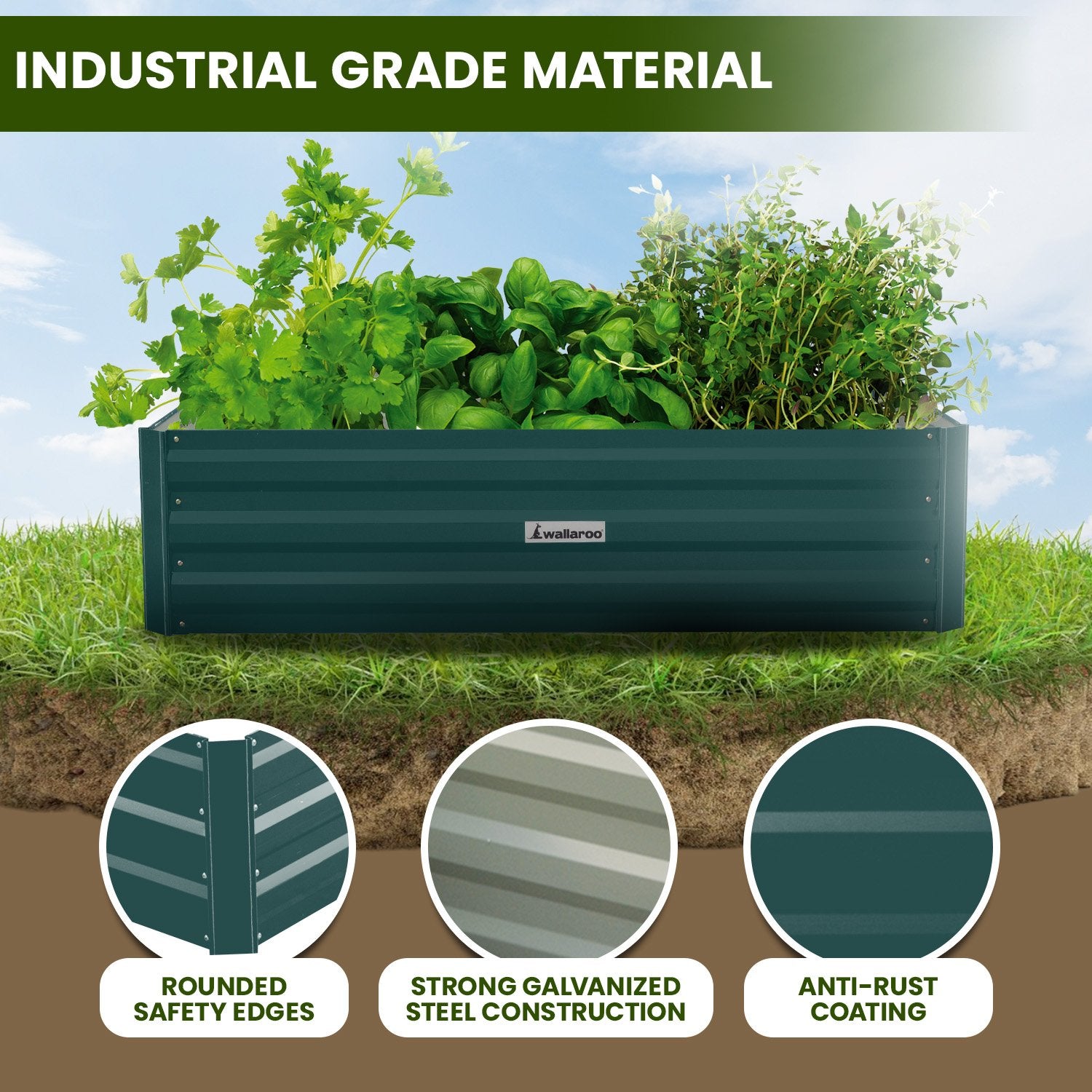 Wallaroo Garden Bed 120 x 60 x 30cm Galvanized Steel - Green Wallaroo