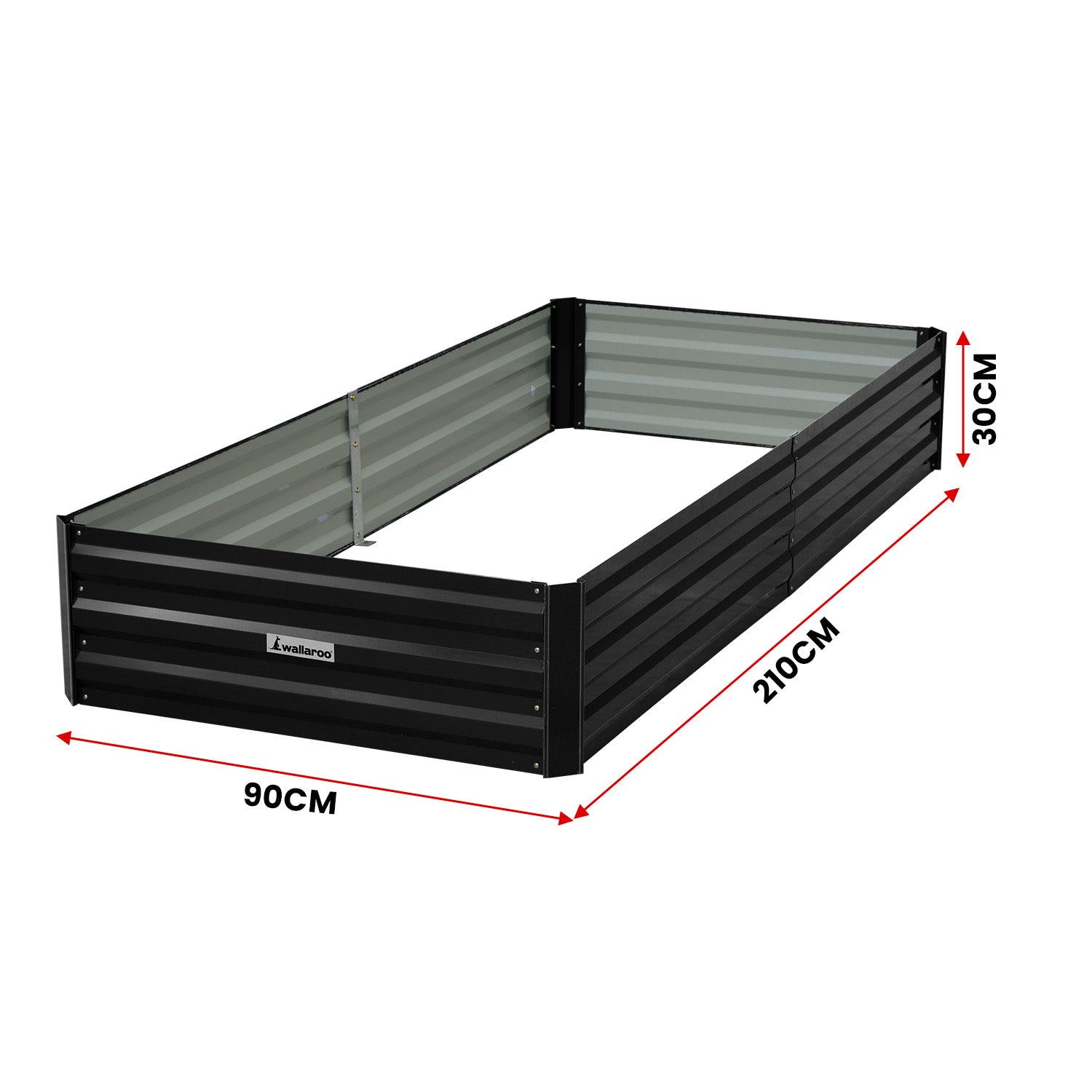 Wallaroo Garden Bed 210 x 90 x 30cm Galvanized Steel - Black Wallaroo