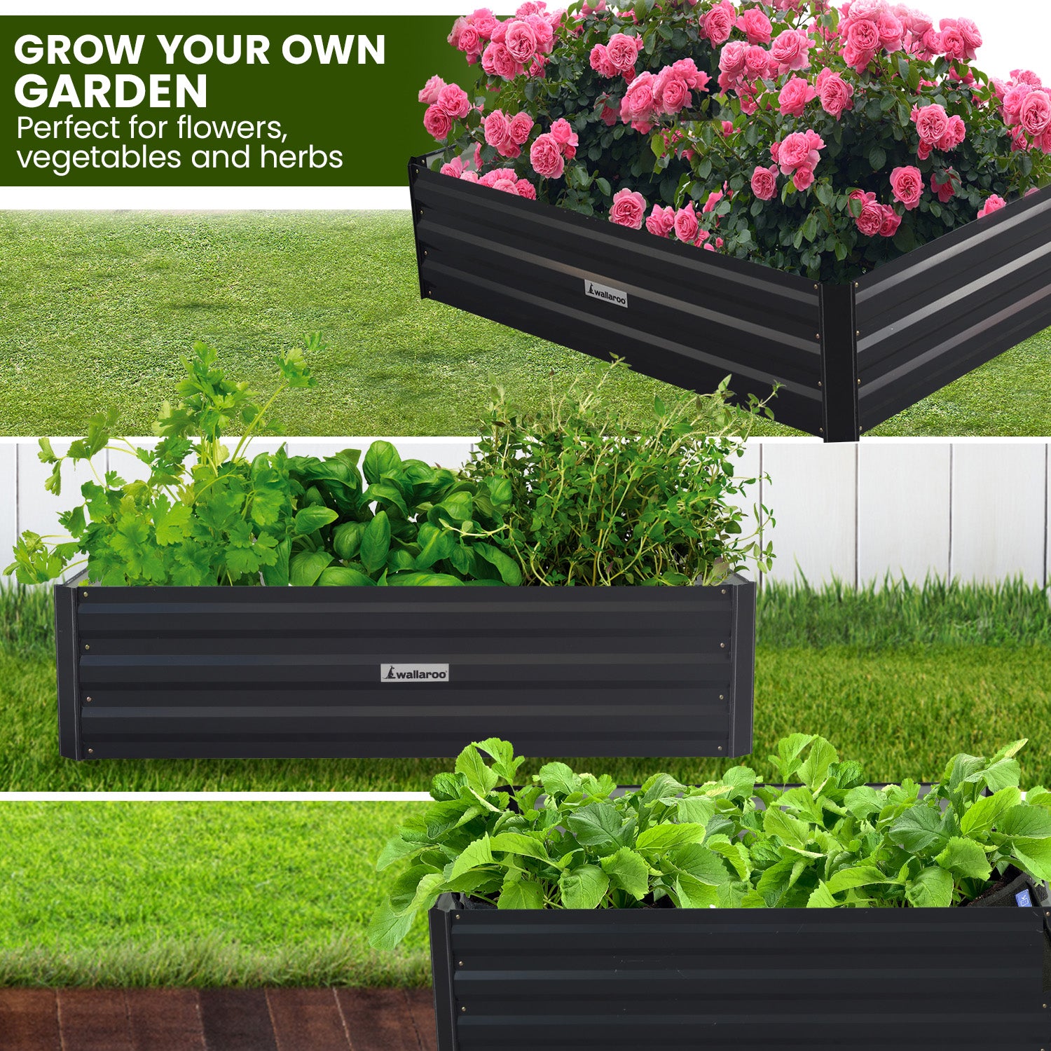 Wallaroo Garden Bed 210 x 90 x 30cm Galvanized Steel - Black Wallaroo