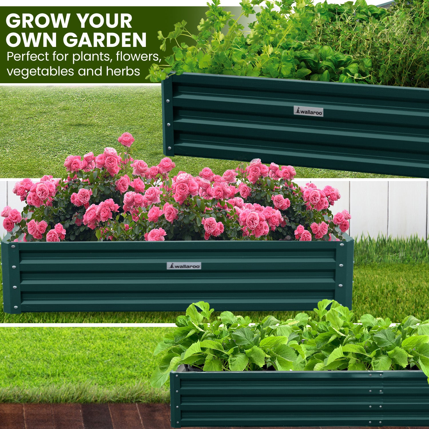 Wallaroo Garden Bed 240 x 120 x 30cm Galvanized Steel - Green Wallaroo