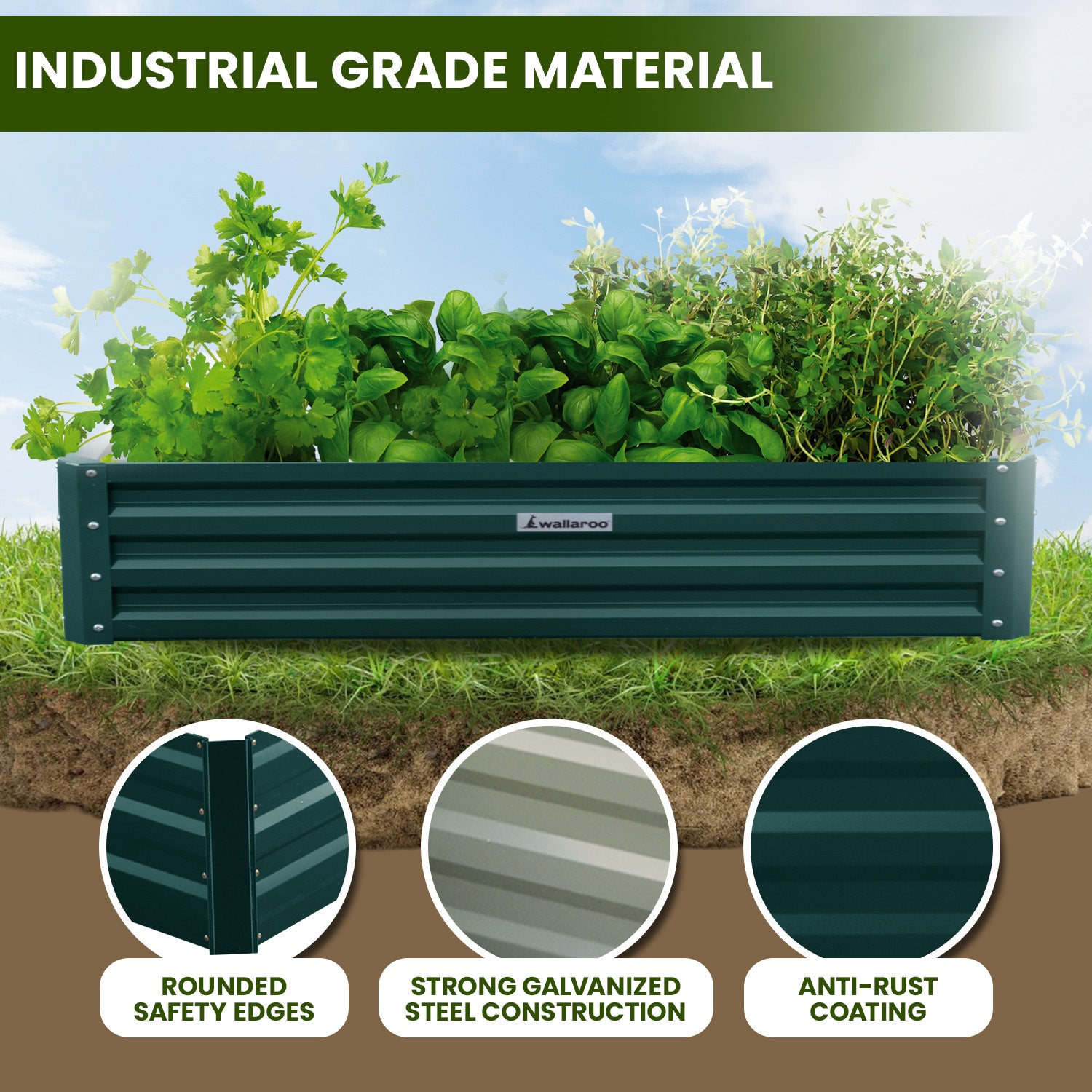 Wallaroo Garden Bed 240 x 120 x 30cm Galvanized Steel - Green Wallaroo