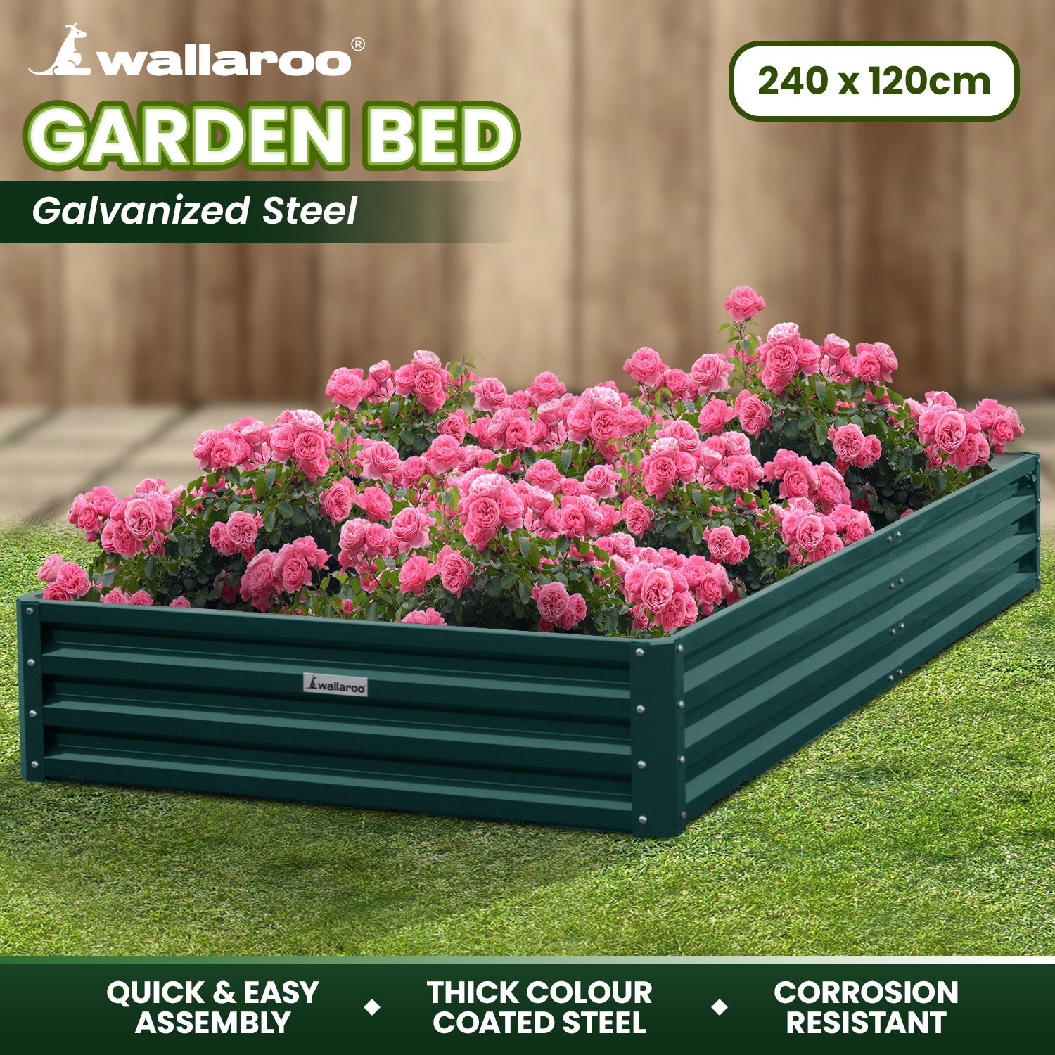Wallaroo Garden Bed 240 x 120 x 30cm Galvanized Steel - Green Wallaroo
