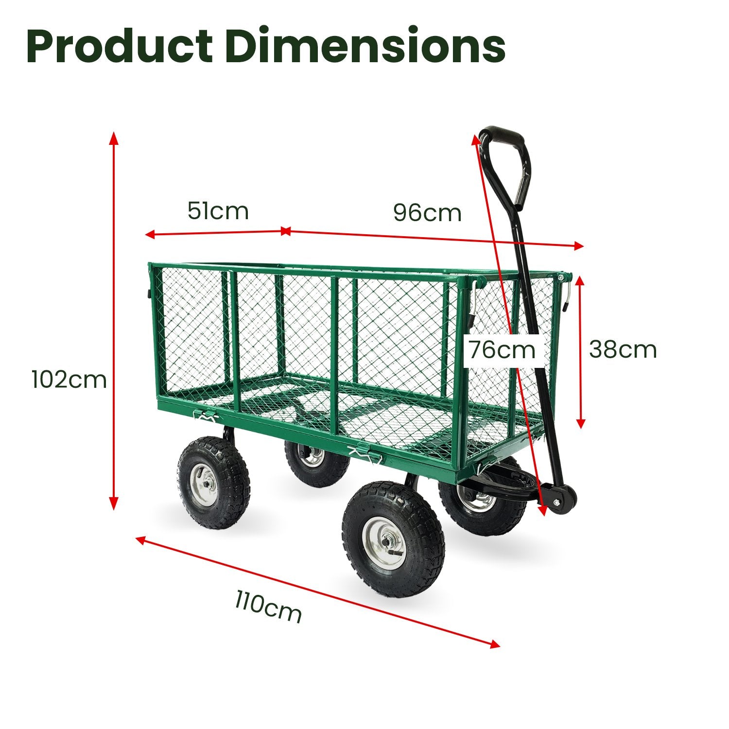 Wallaroo Steel Mesh Garden Trolley Cart - Green Wallaroo