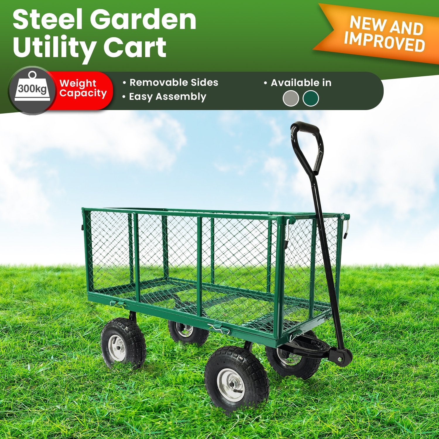 Wallaroo Steel Mesh Garden Trolley Cart - Green Wallaroo