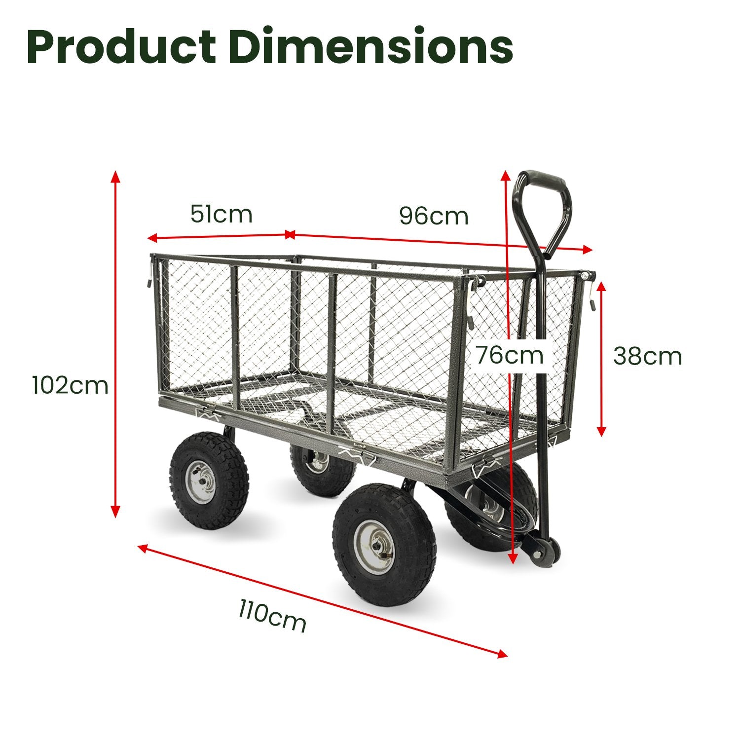 Wallaroo Steel Mesh Garden Trolley Cart - Hammer Grey Wallaroo