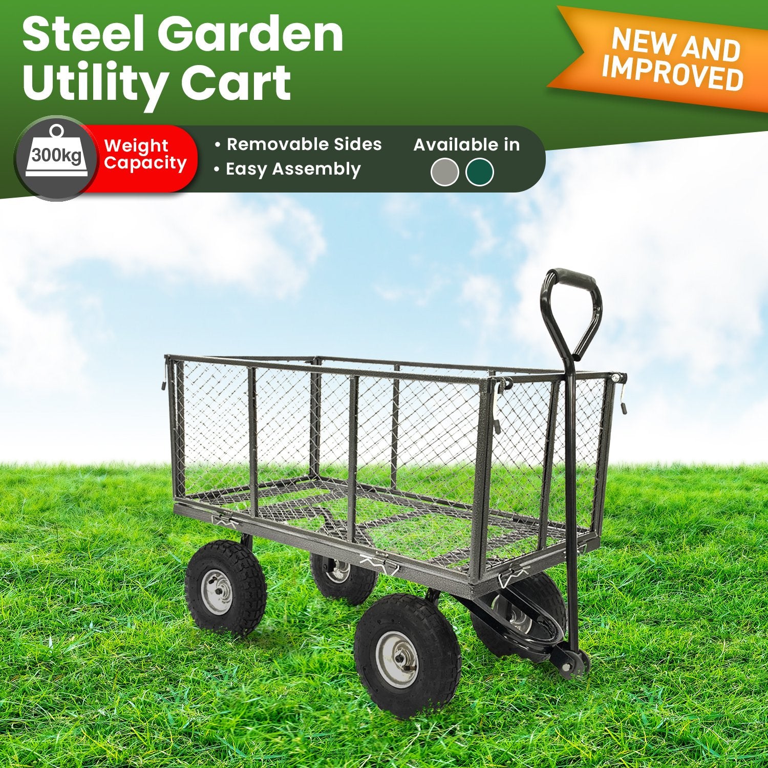 Wallaroo Steel Mesh Garden Trolley Cart - Hammer Grey Wallaroo
