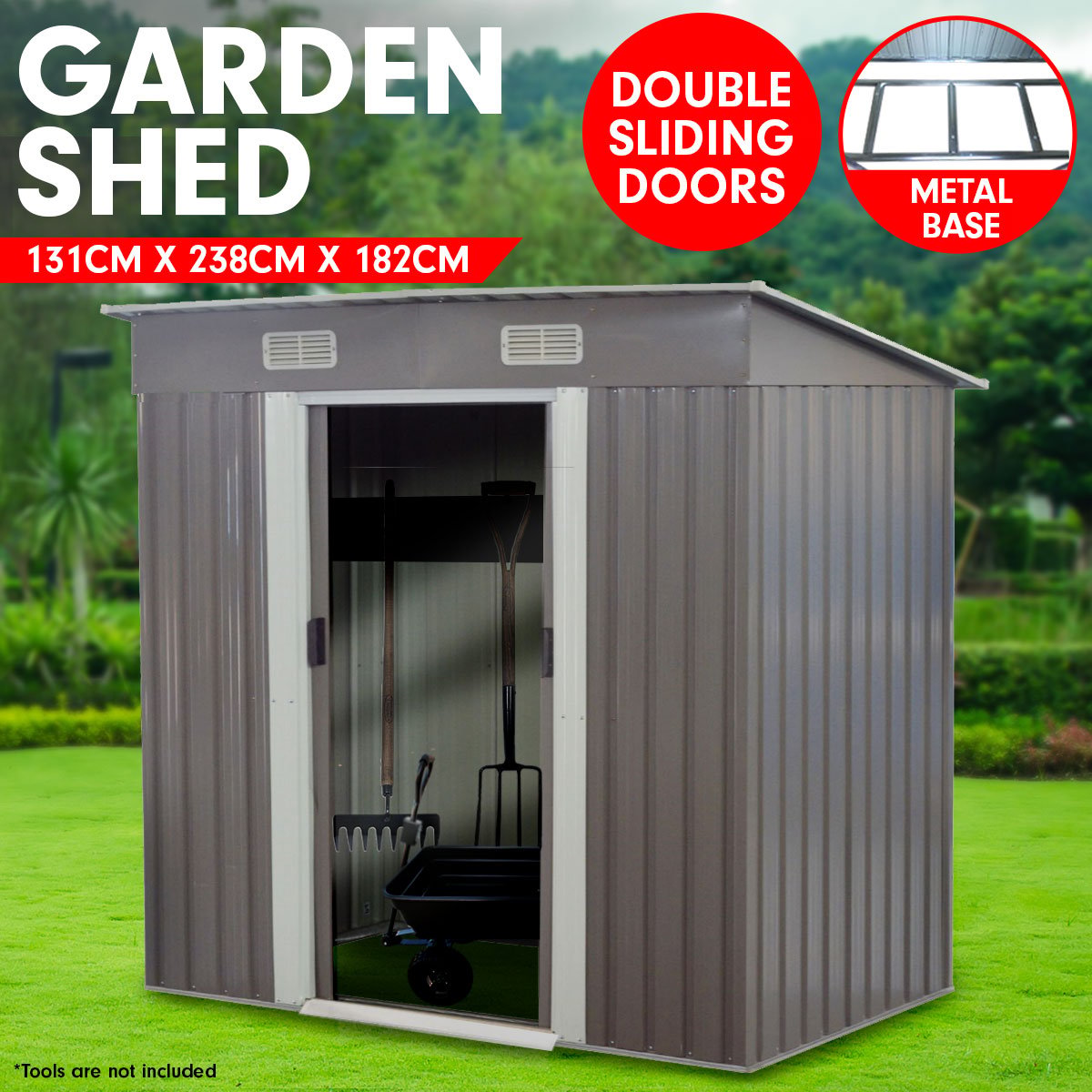 Wallaroo 4ft x 8ft Garden Shed with Base Flat Roof Outdoor Storage - Grey Wallaroo