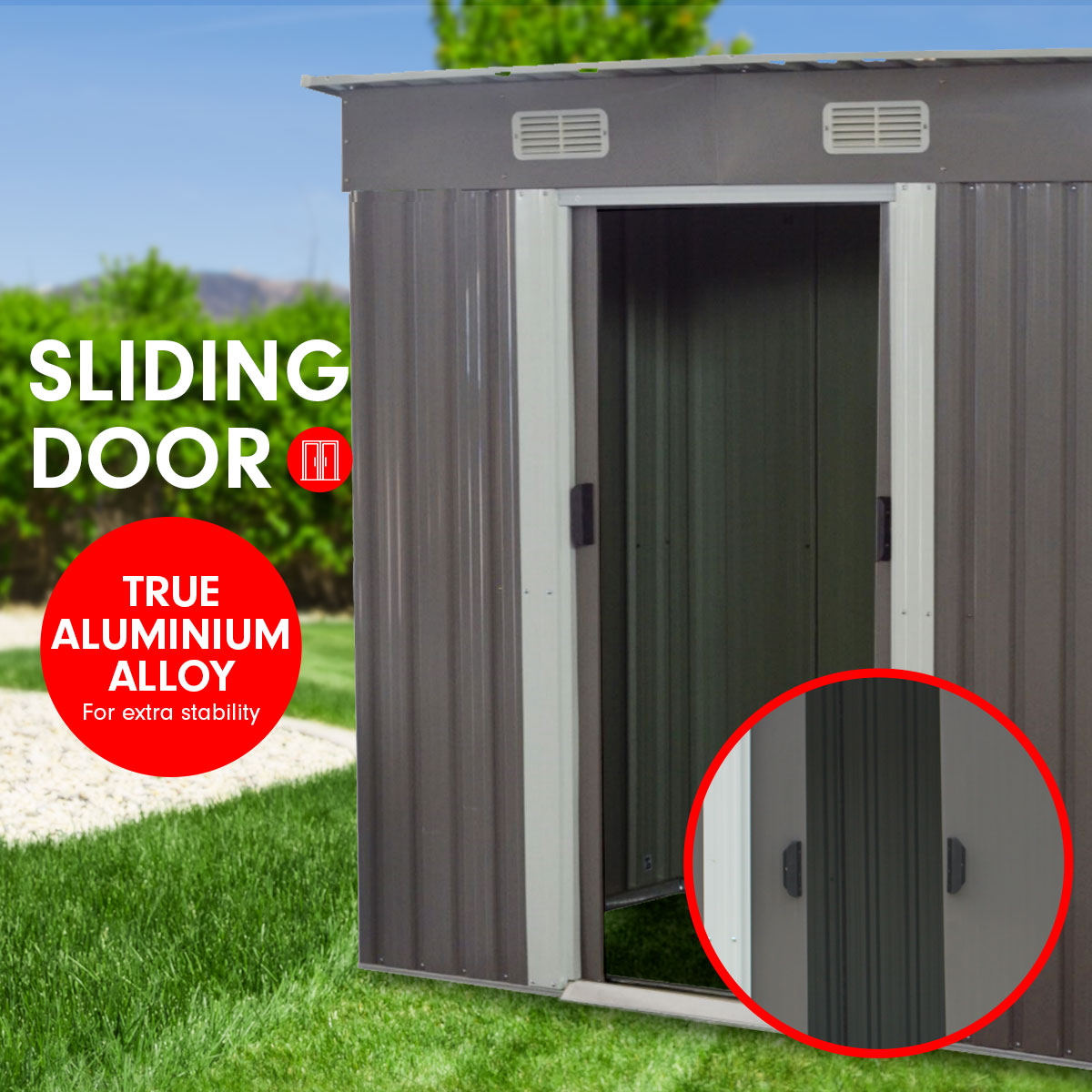 Wallaroo 4ft x 8ft Garden Shed with Base Flat Roof Outdoor Storage - Grey Wallaroo