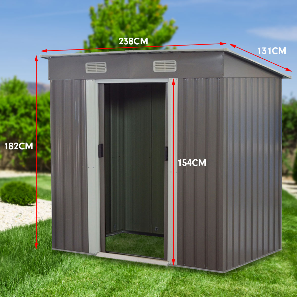 Wallaroo 4ft x 8ft Garden Shed with Base Flat Roof Outdoor Storage - Grey Wallaroo