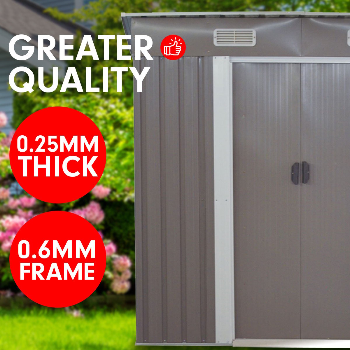 Wallaroo 4ft x 8ft Garden Shed with Base Flat Roof Outdoor Storage - Grey Wallaroo