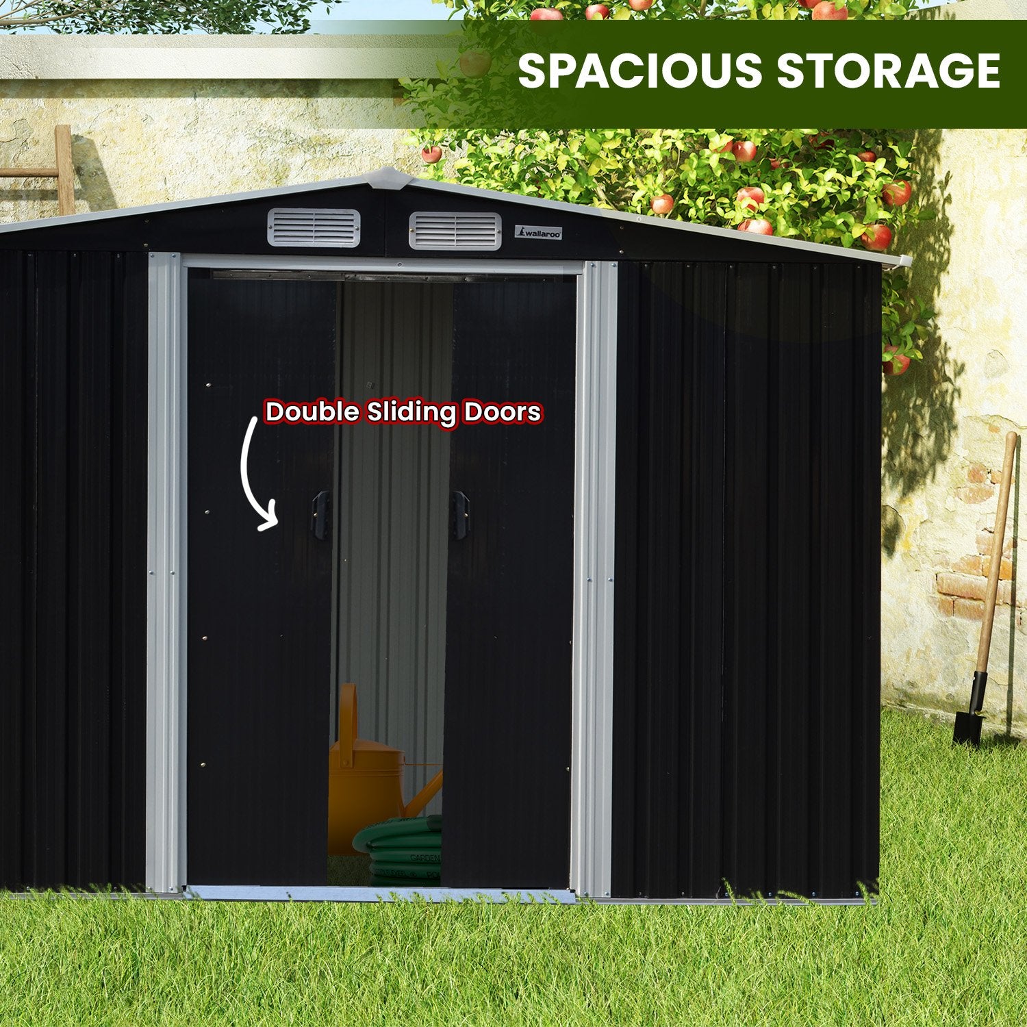 Wallaroo Garden Shed with Semi-Closed Storage 10*8FT - Black Wallaroo