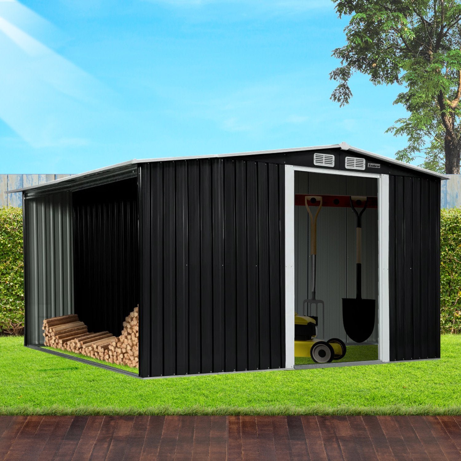 Wallaroo Garden Shed with Semi-Closed Storage 10*8FT - Black Wallaroo