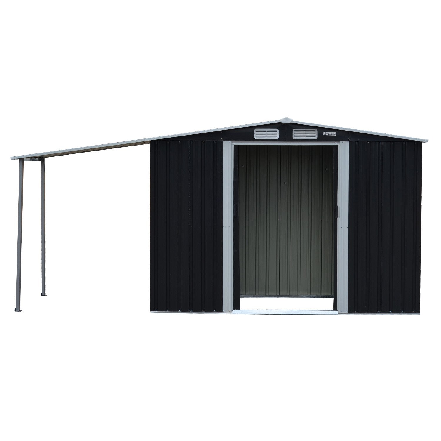 Wallaroo 4x8ft Zinc Steel Garden Shed with Open Storage - Black Wallaroo