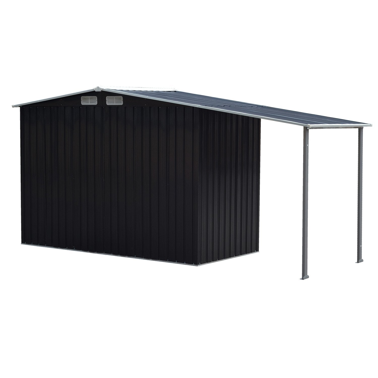 Wallaroo 4x8ft Zinc Steel Garden Shed with Open Storage - Black Wallaroo
