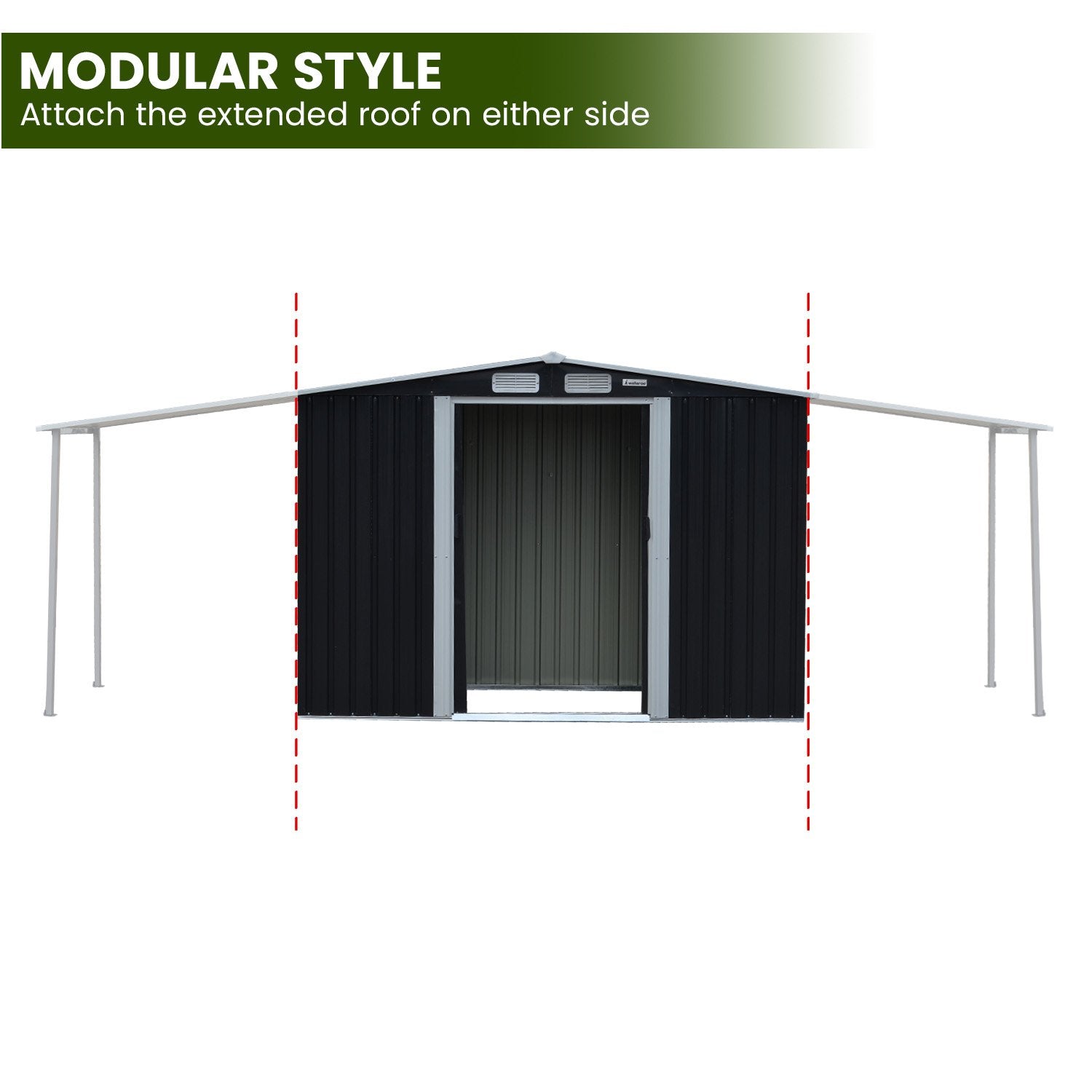 Wallaroo 4x8ft Zinc Steel Garden Shed with Open Storage - Black Wallaroo