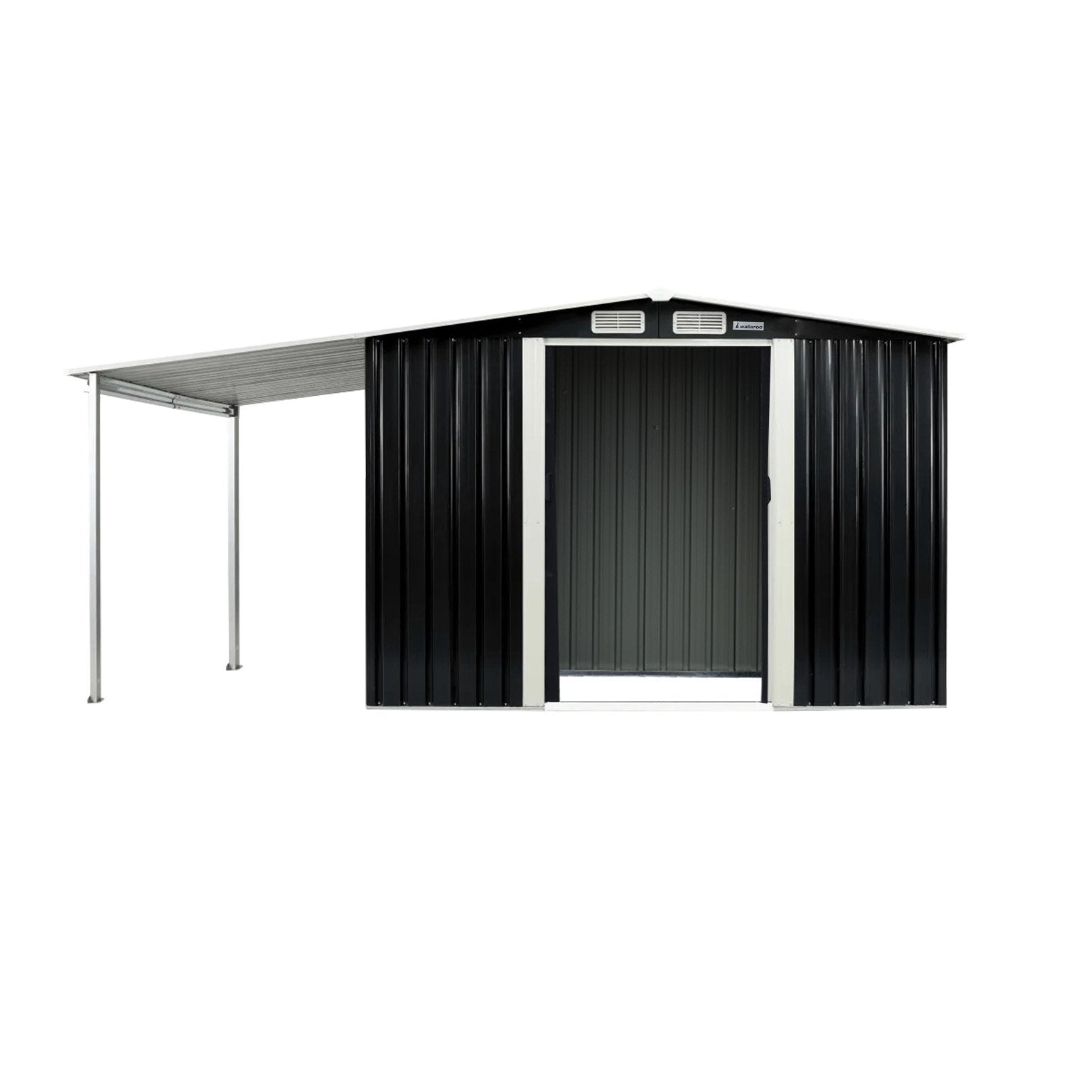 Wallaroo 6x8ft Zinc Steel Garden Shed with Open Storage - Black Wallaroo