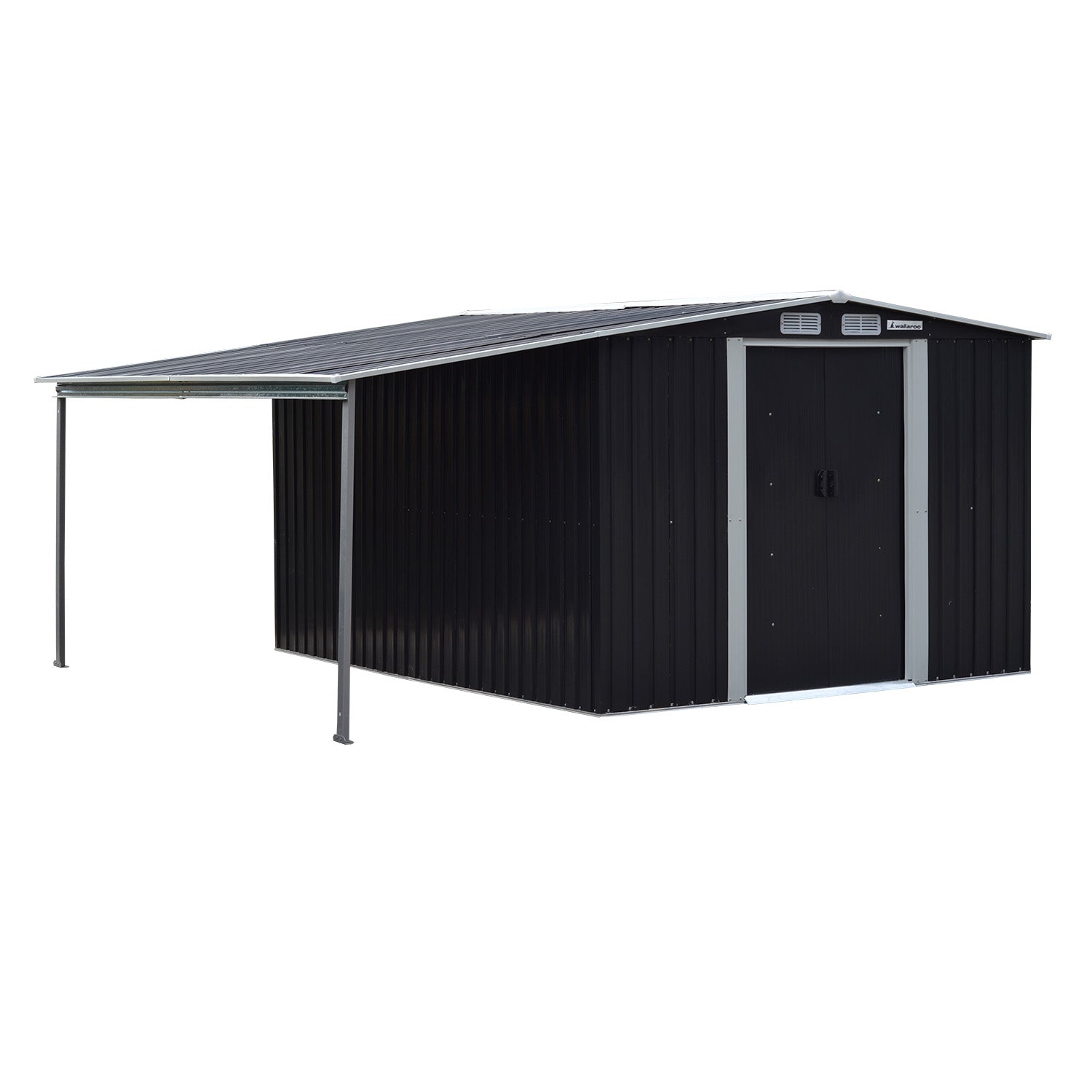 Wallaroo 6x8ft Zinc Steel Garden Shed with Open Storage - Black Wallaroo