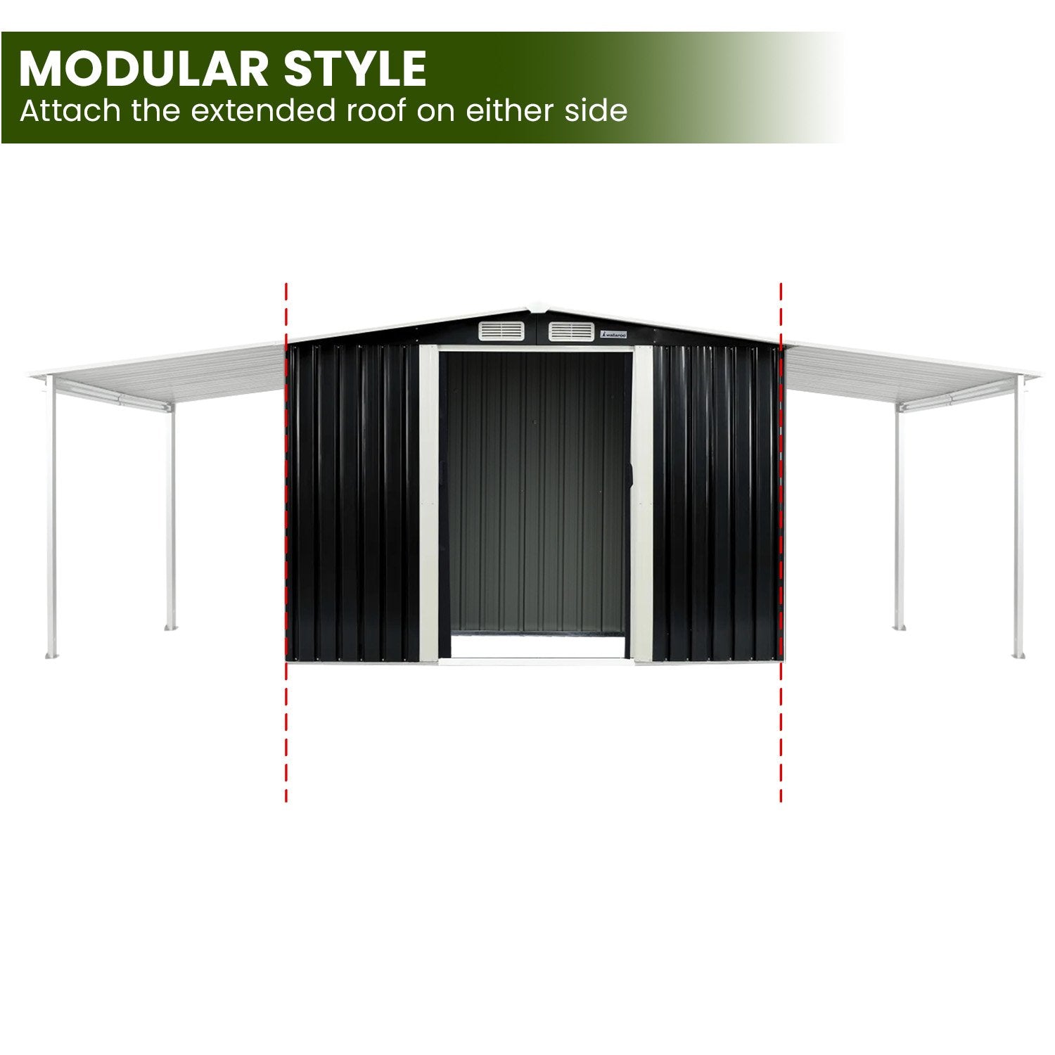 Wallaroo 6x8ft Zinc Steel Garden Shed with Open Storage - Black Wallaroo