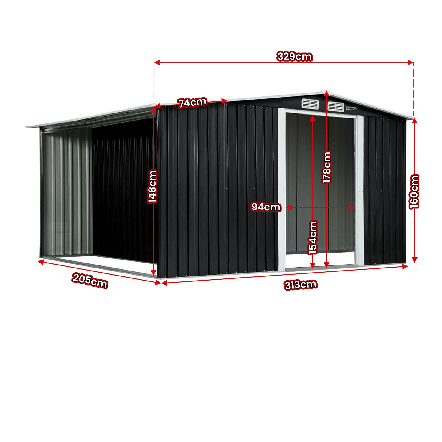 Wallaroo Garden Shed with Semi-Close Storage 6*8FT - Black Wallaroo