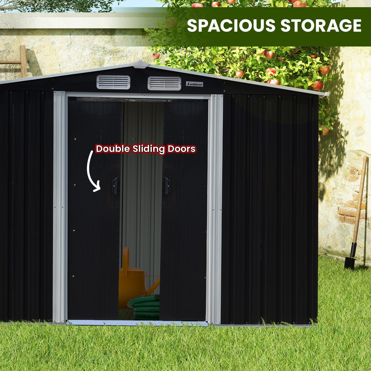 Wallaroo Garden Shed with Semi-Close Storage 6*8FT - Black Wallaroo