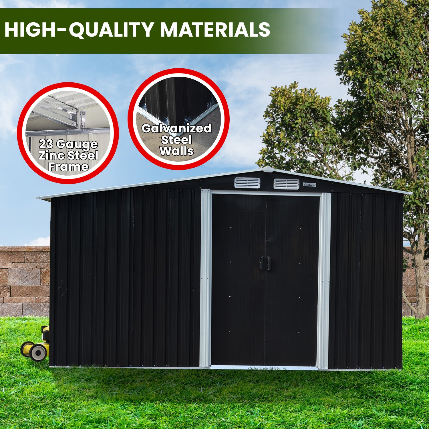 Wallaroo Garden Shed with Semi-Close Storage 6*8FT - Black Wallaroo