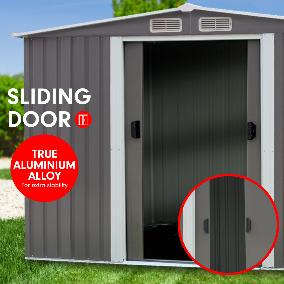 Wallaroo Garden Shed Spire Roof 8ft x 8ft Outdoor Storage Shelter - Grey Wallaroo
