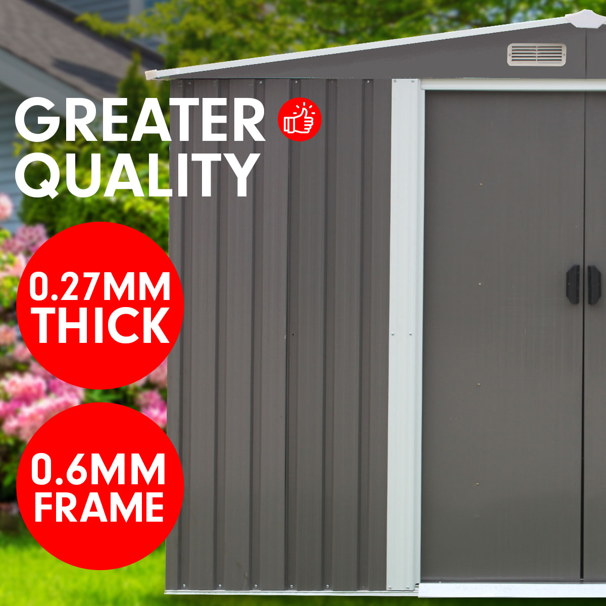 Wallaroo Garden Shed Spire Roof 8ft x 8ft Outdoor Storage Shelter - Grey Wallaroo