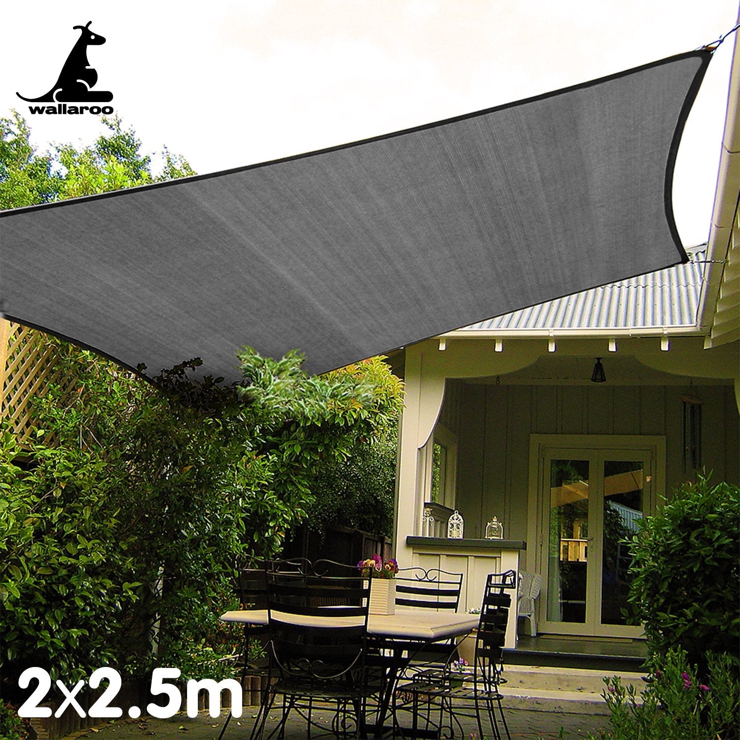Wallaroo Outdoor Sun Shade Sail Canopy Grey Rectangle 2 x 2.5M Wallaroo