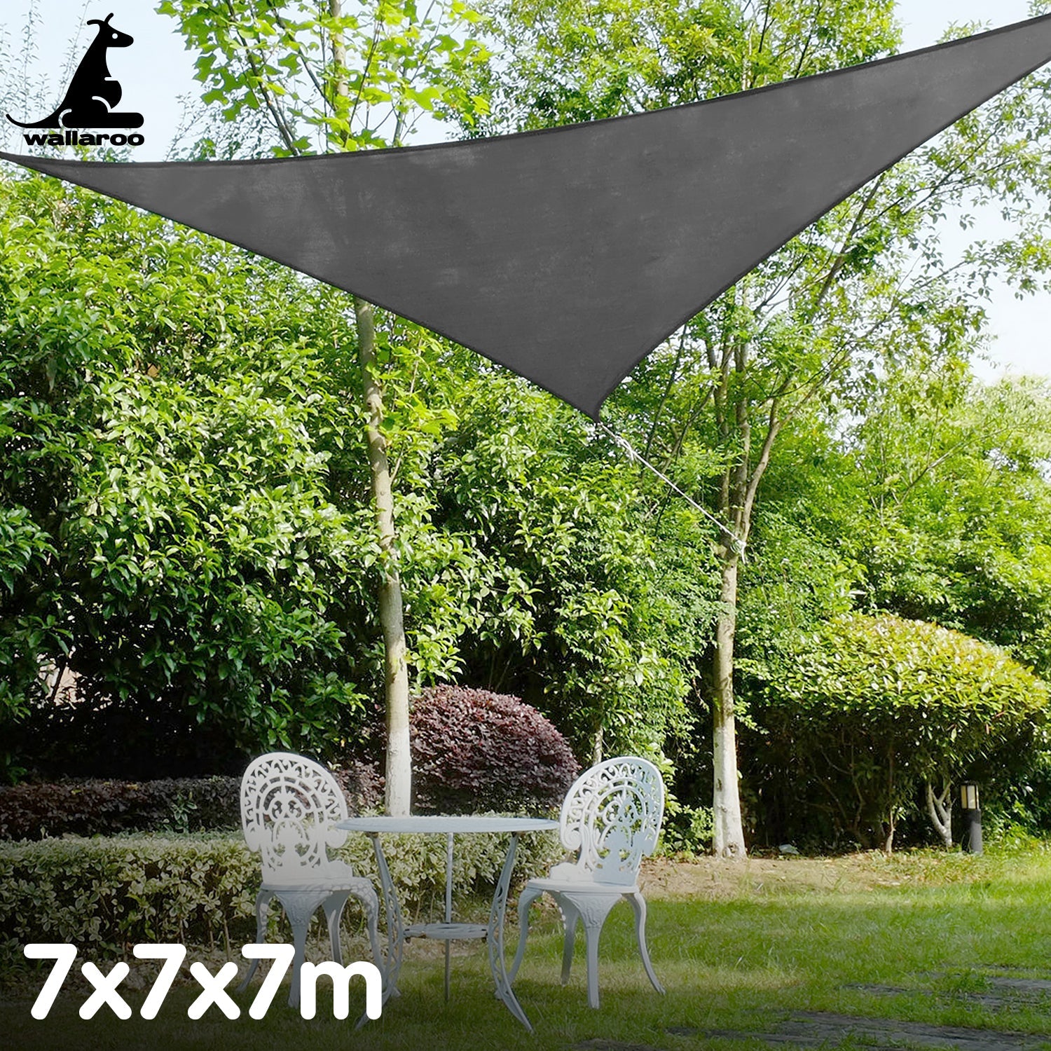 Wallaroo Outdoor Sun Shade Sail Canopy Grey Triangle 7 x 7 x 7M Wallaroo