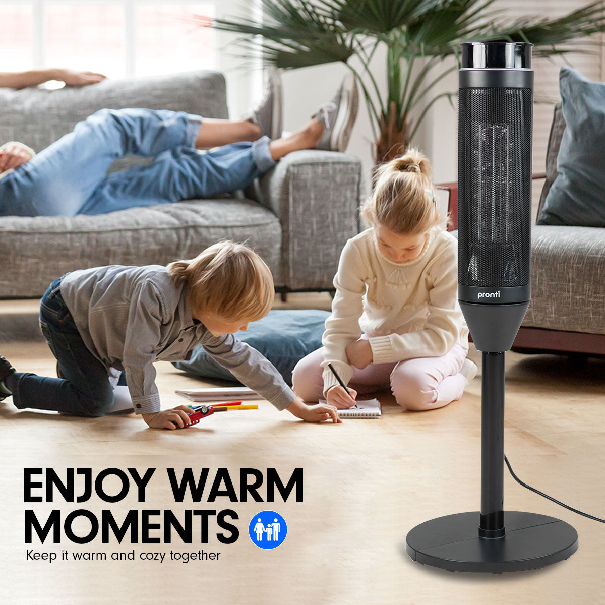Pronti Electric Tower Heater 2000W Ceramic Portable Remote - Black Pronti