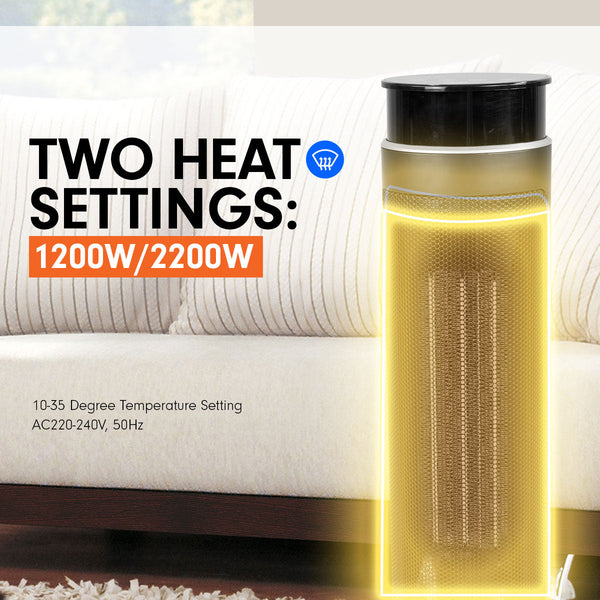 Pronti Electric Tower Heater 2000W Ceramic Portable Remote - Black Pronti