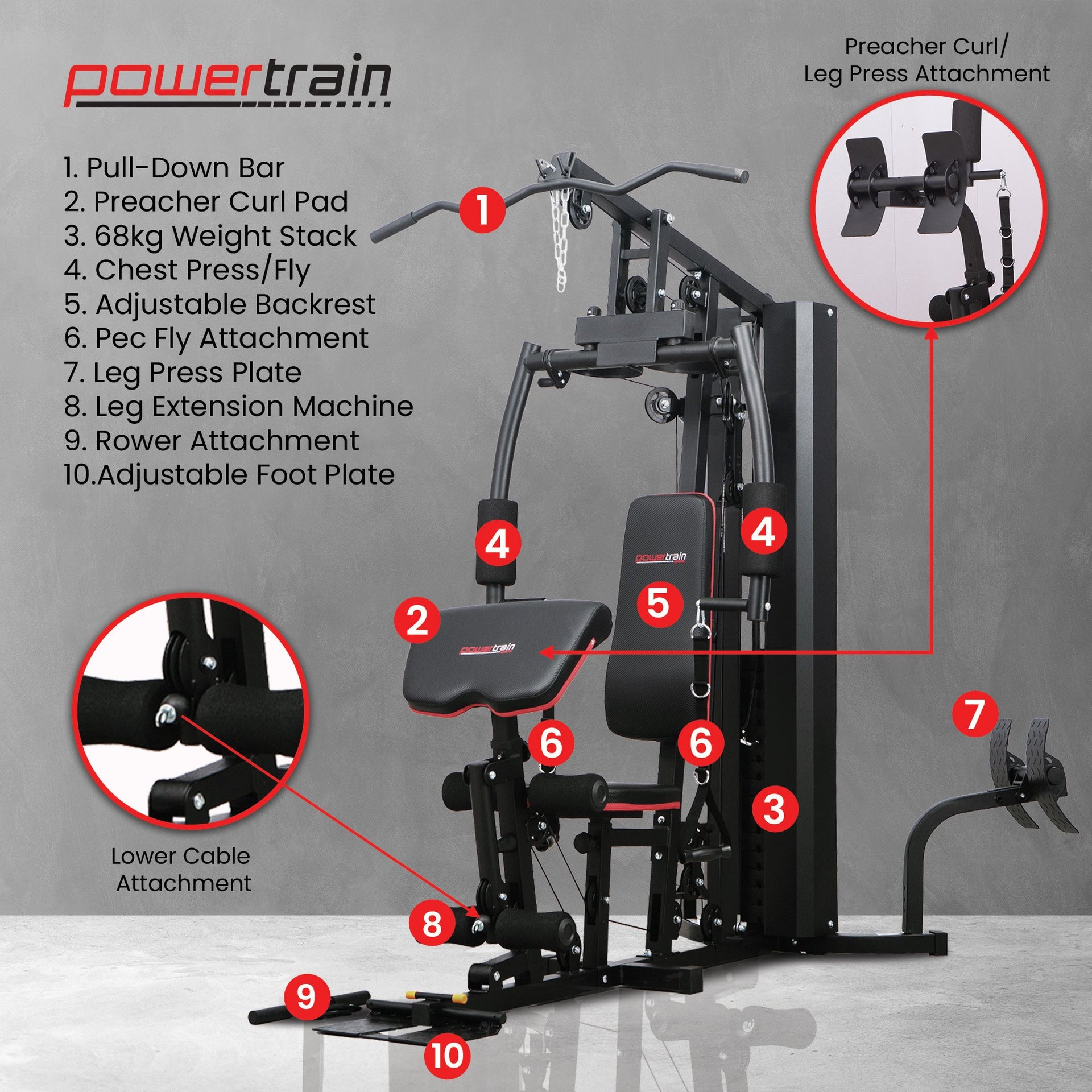 Powertrain Jx-89 Multi Station Home Gym 68kg Weight Cable Machine Does not apply