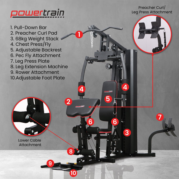 Powertrain Jx-89 Multi Station Home Gym 68kg Weight Cable Machine Does not apply