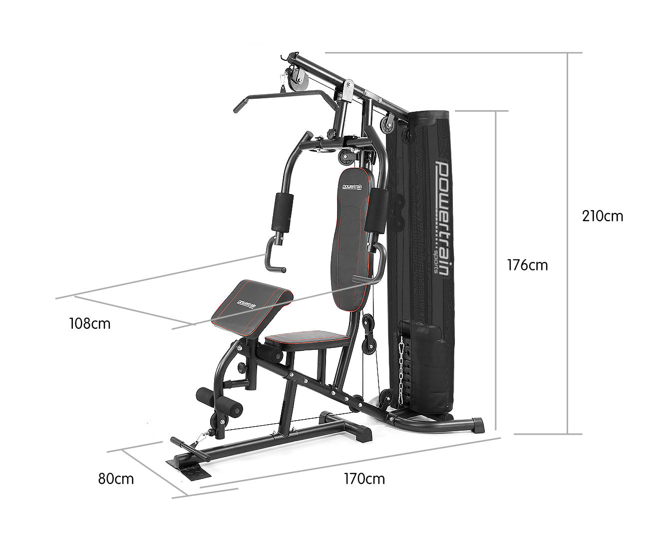 Powertrain Multi Station Home Gym With 68kg Weights Preacher Curl Pad Powertrain