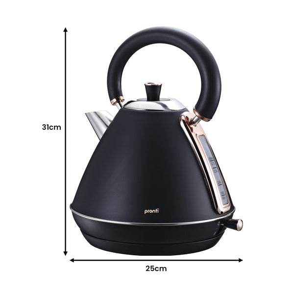 Pronti 1.7L Rose Trim Collection Kettle - Black Pronti