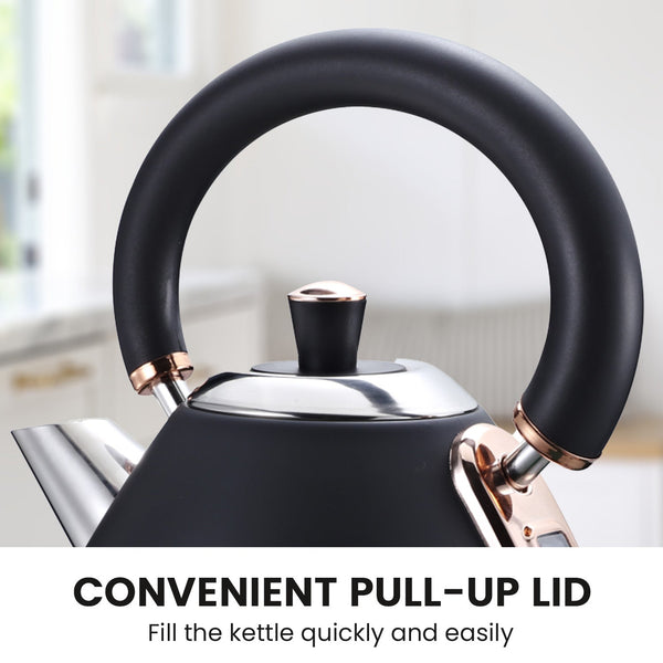 Pronti 1.7L Rose Trim Collection Kettle - Black Pronti
