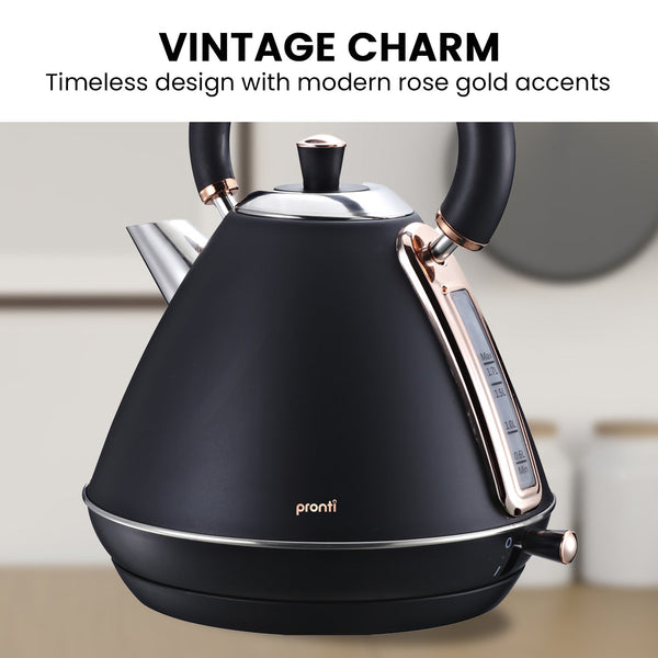 Pronti 1.7L Rose Trim Collection Kettle - Black Pronti