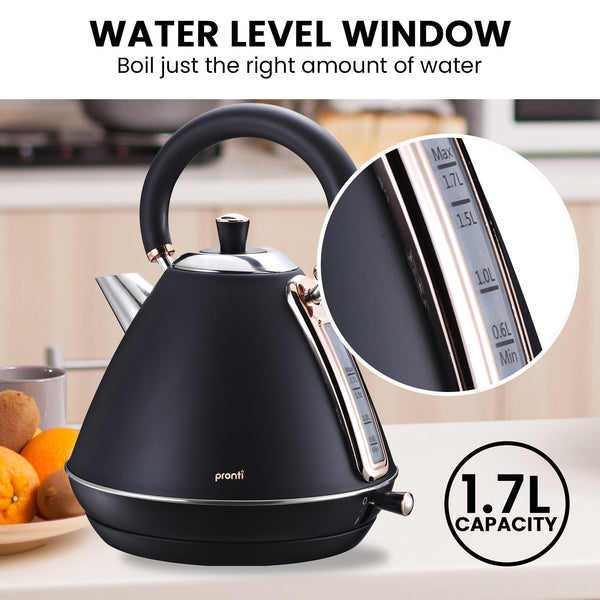 Pronti 1.7L Rose Trim Collection Kettle - Black Pronti